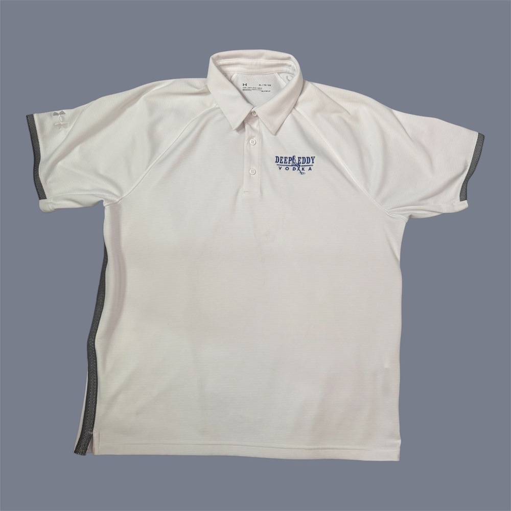 Under Armour Deep Eddy Vodka Heatgear Polo Shirt Mens XL White Short Sleeve